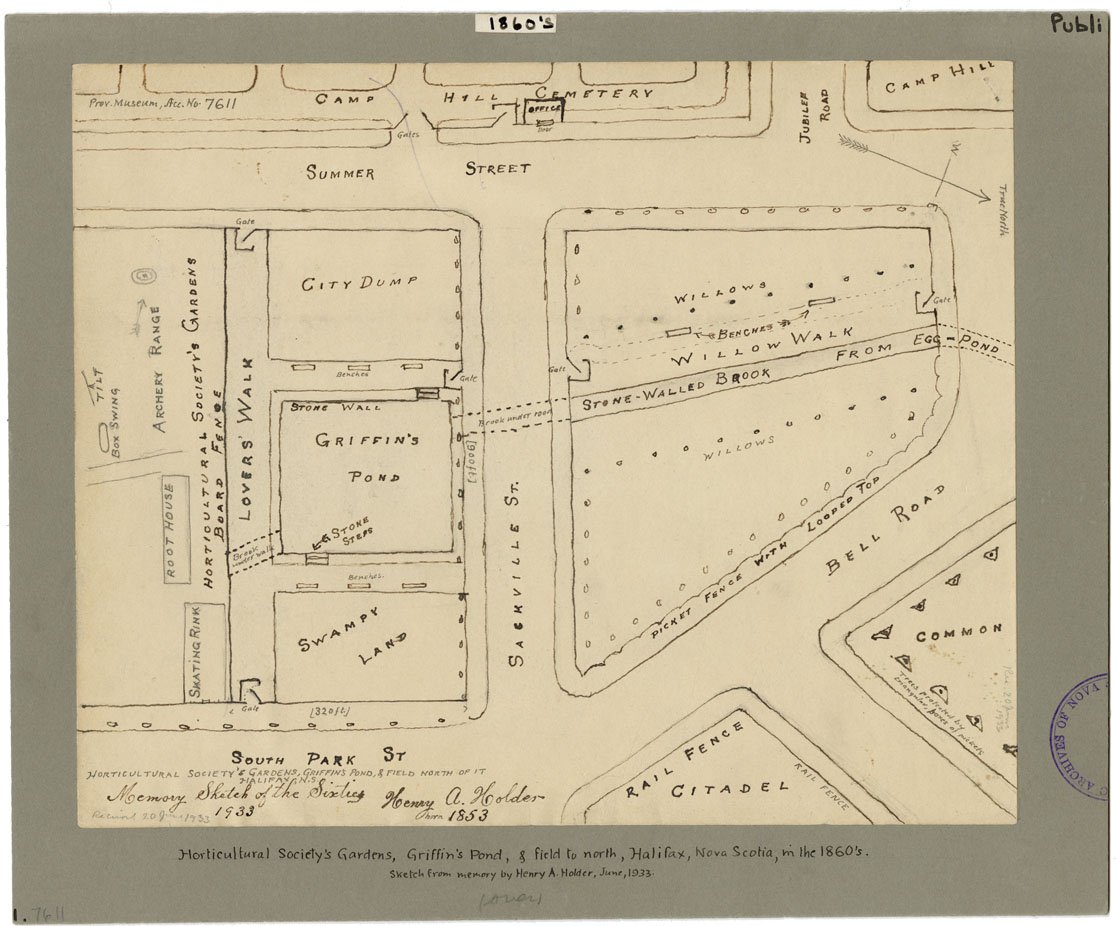 maps : Horticultural Society Gardens Griffens Pond & field to north, Halifax