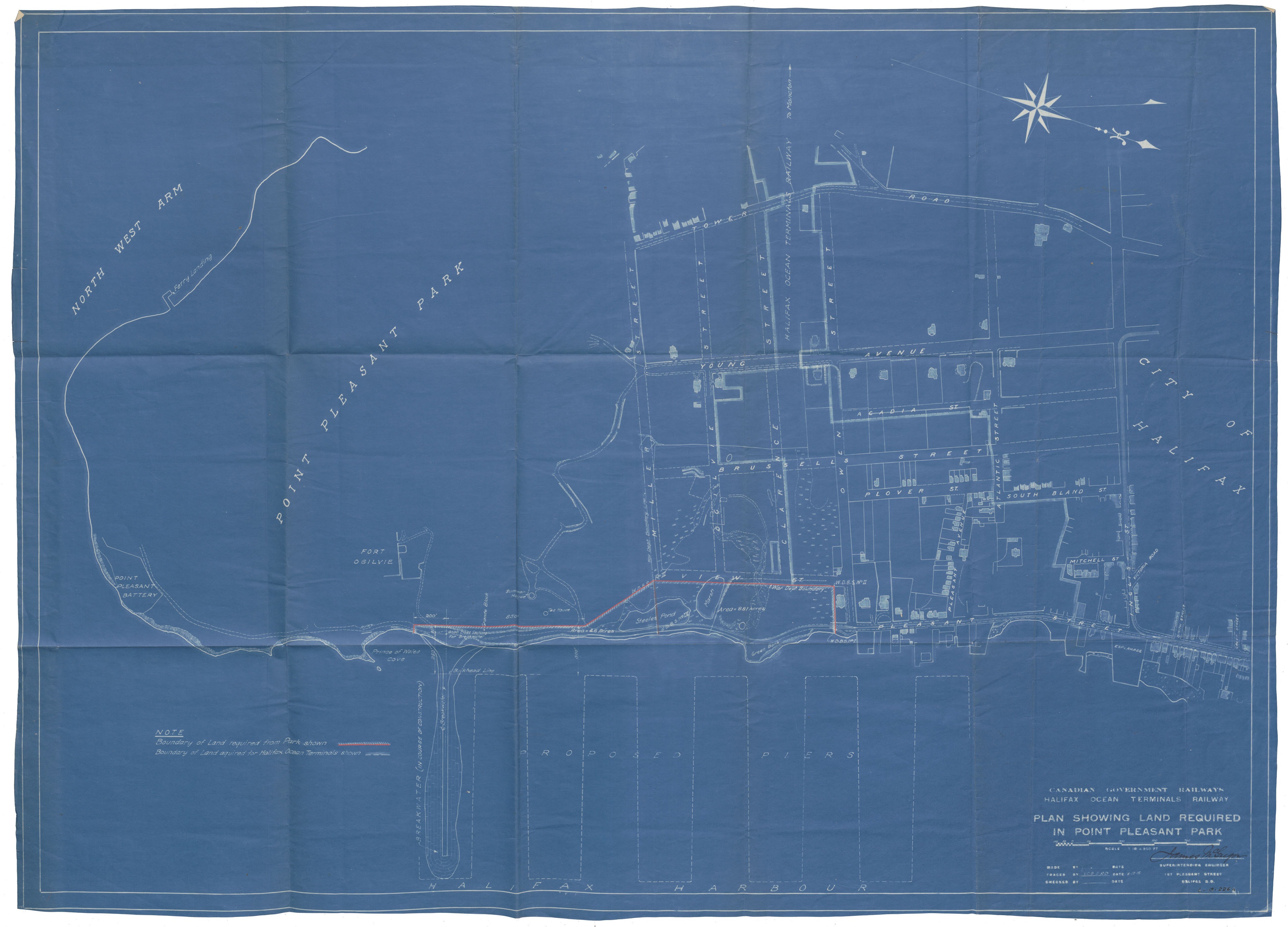 maps : Canadian Governemnt Railways Halifax Ocean Terminals Railway Plan showing Land Required in Point Pleasant Park Copy 1