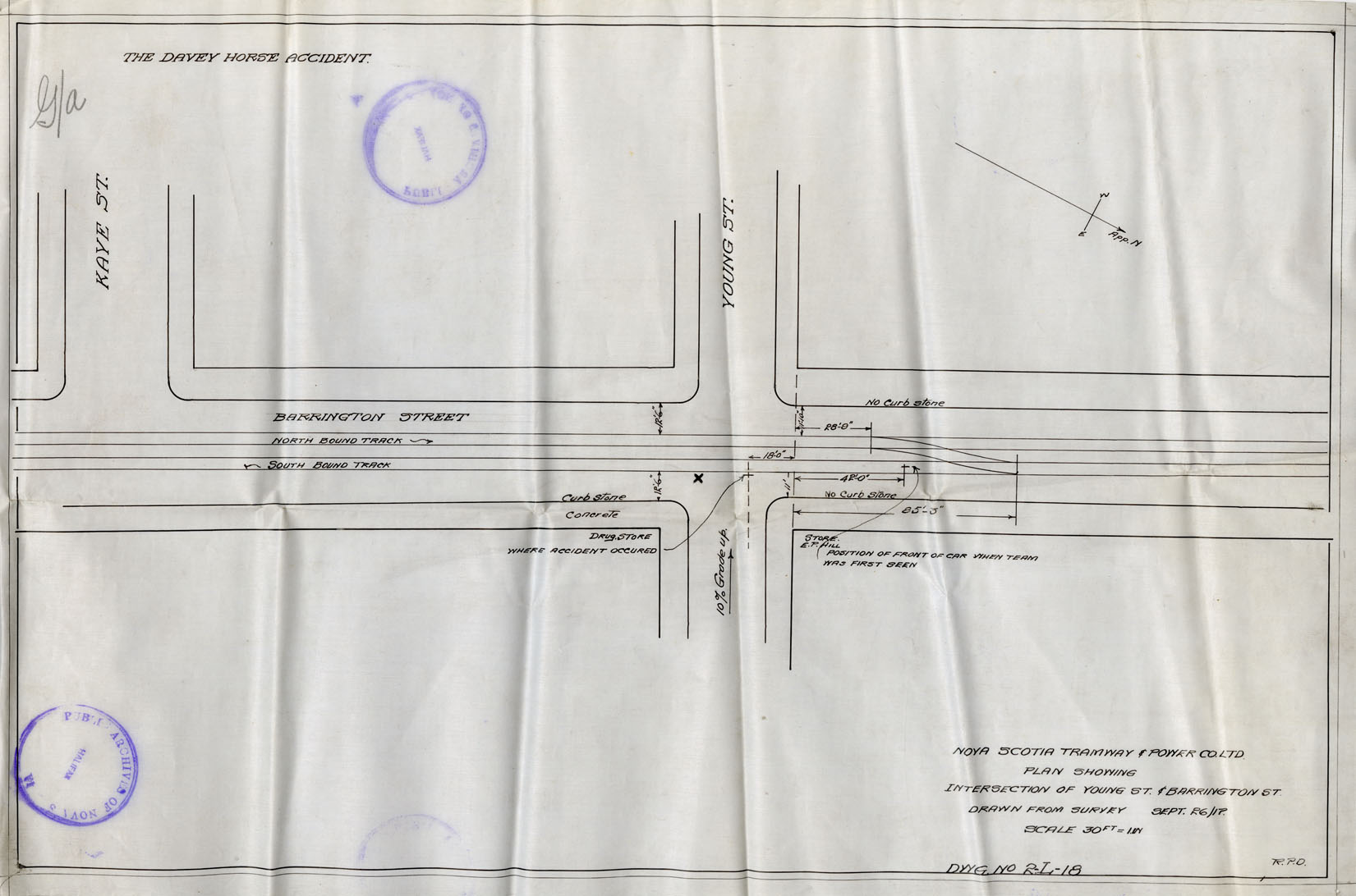 maps : N.S. Tramway & Power County Ltd Plan showing Intersection of Young St & Barrington