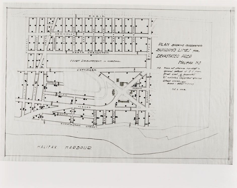maps : Halifax Re-housing Plan of Devastated Area Indicating Progress Re-housing Undertaken by H.R.C.