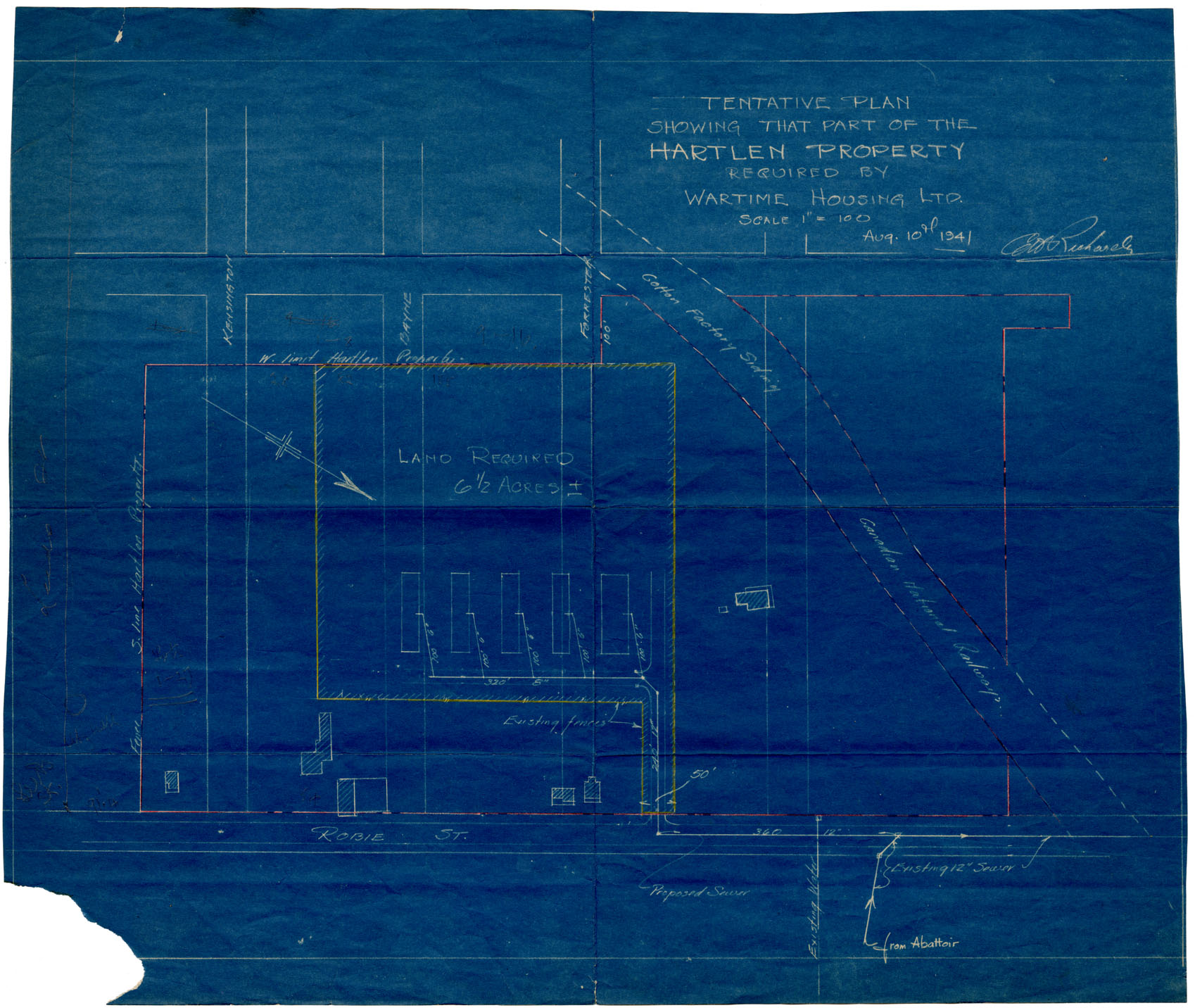 maps : Tentative Plan showing that Part of the Hartlen Property required by the Wartime Housing Ltd