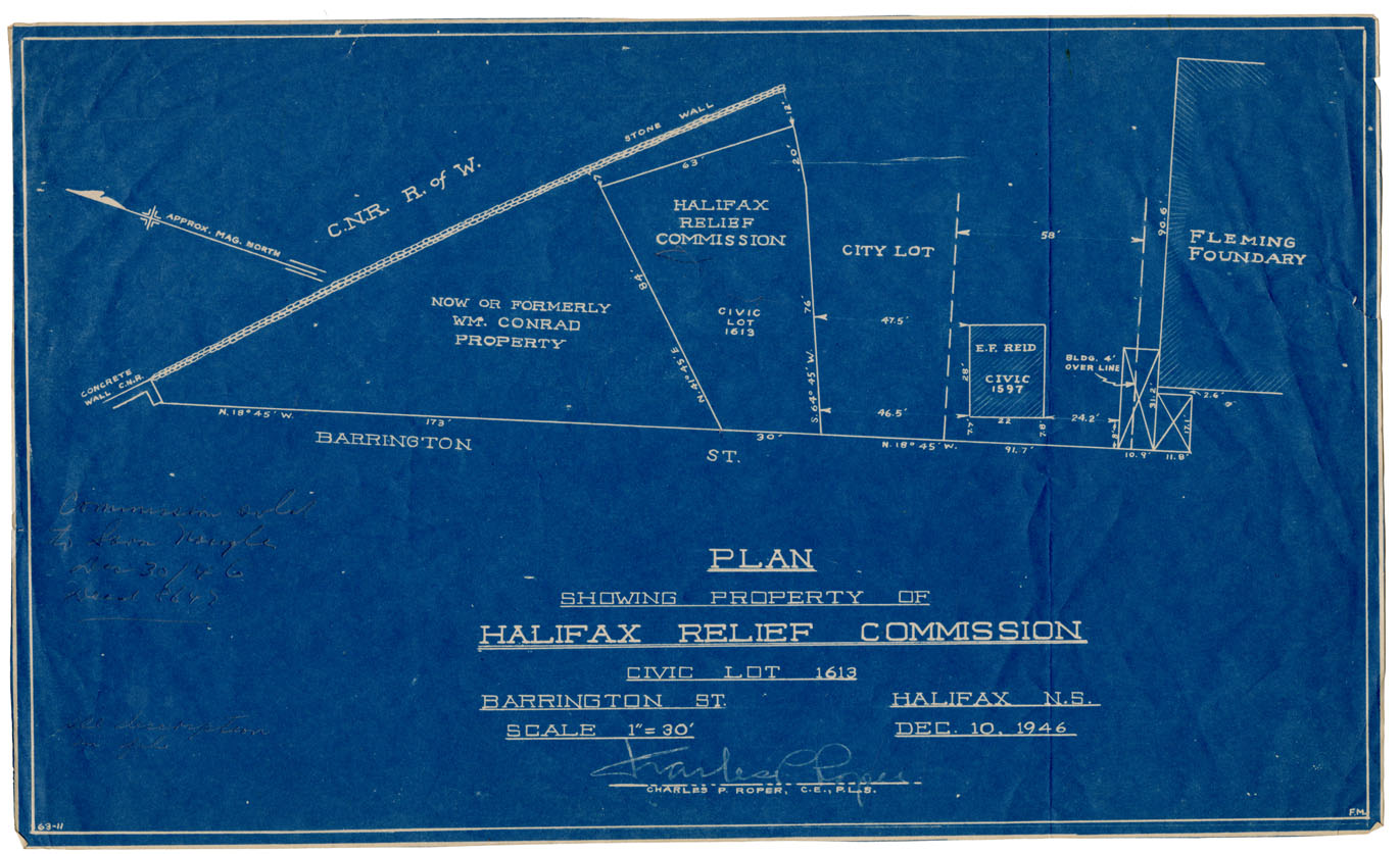 maps : Plan showing Property of Halifax Relief Commission, Civic Lot 1613, Barrington St