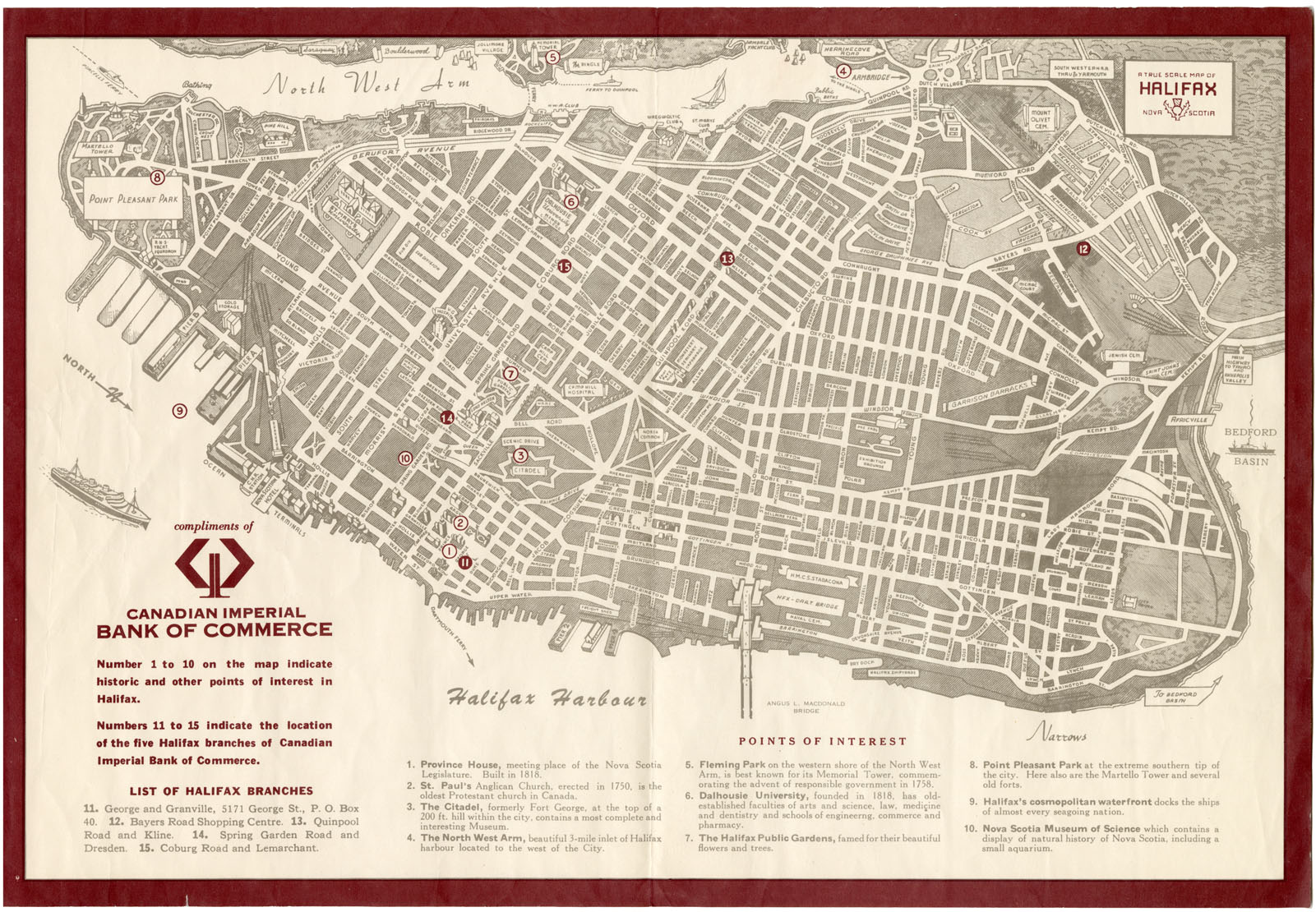 maps : A True Scale Map of Halifax, N.S. Compliments of Canadian Imperial bank of Commerce