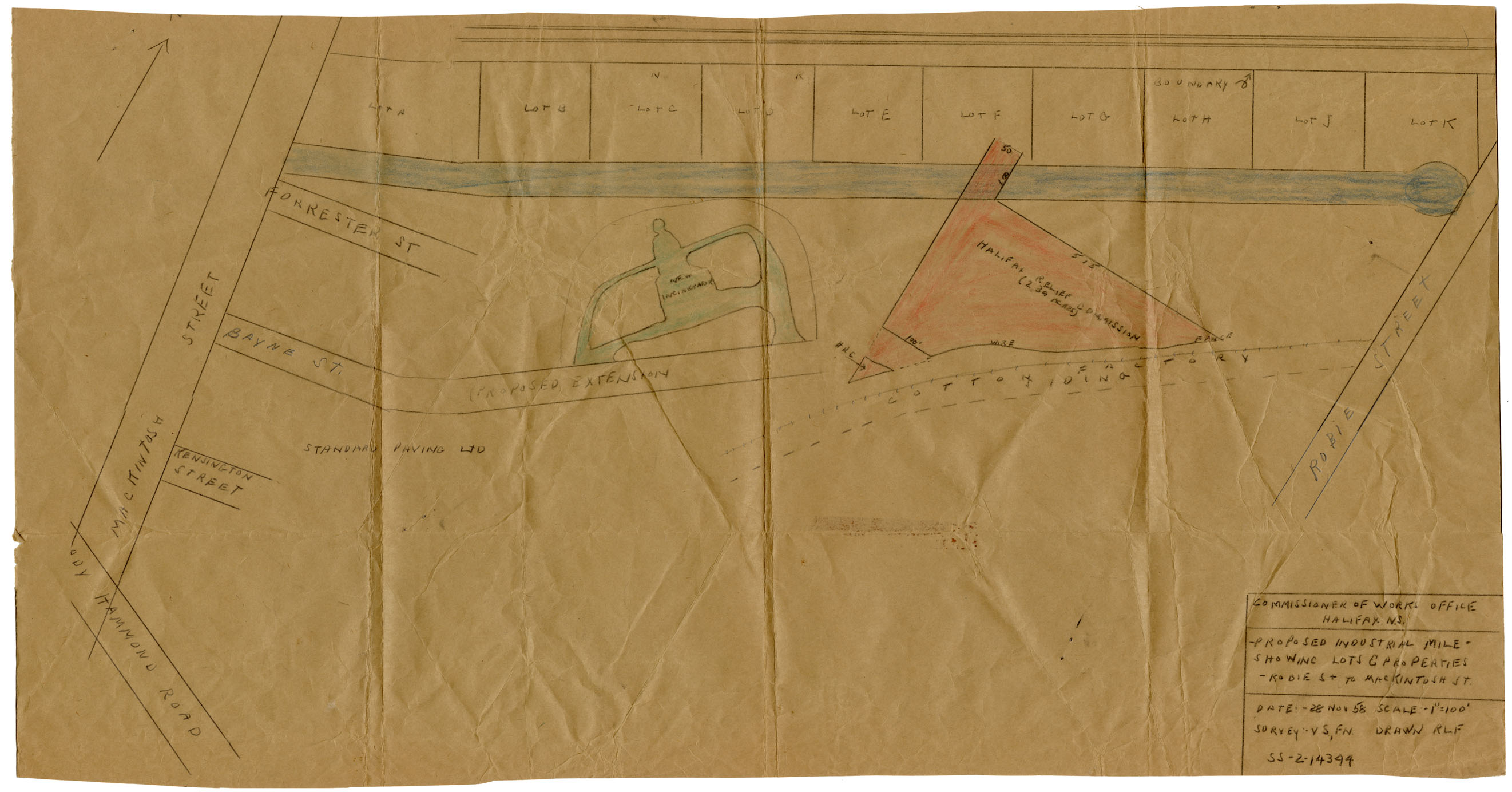 maps : Proposed Industrial Mile Showing Lots and Properties Robie St to MacKintosh St