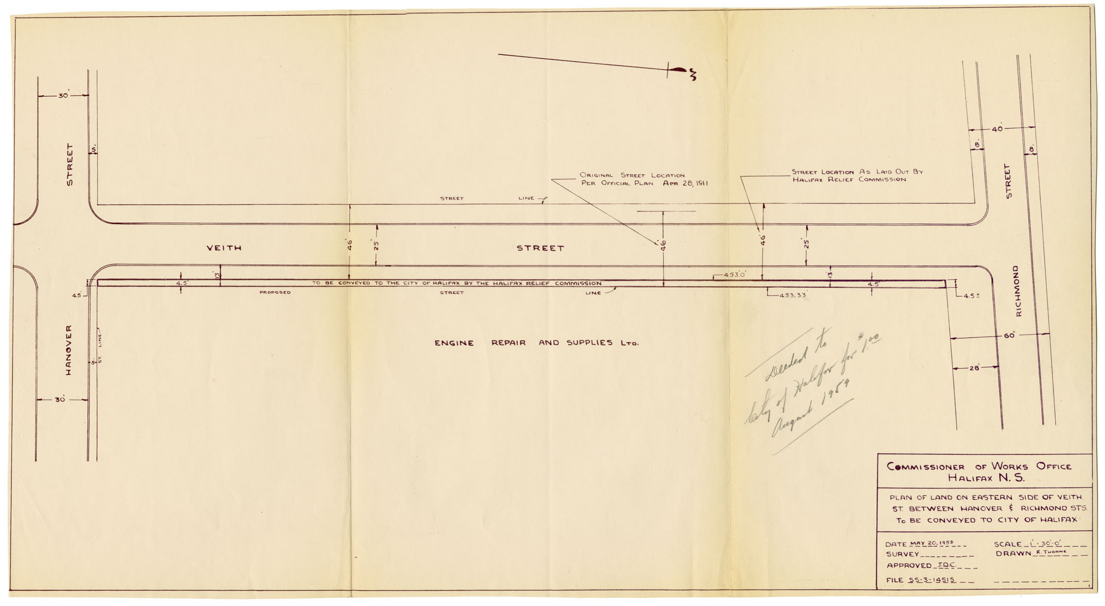 maps : Plan of Land on Eastern Side of Veith St Between Hanover & Richmond Sts to be Conveyed to the City of Halifax North Suburbs