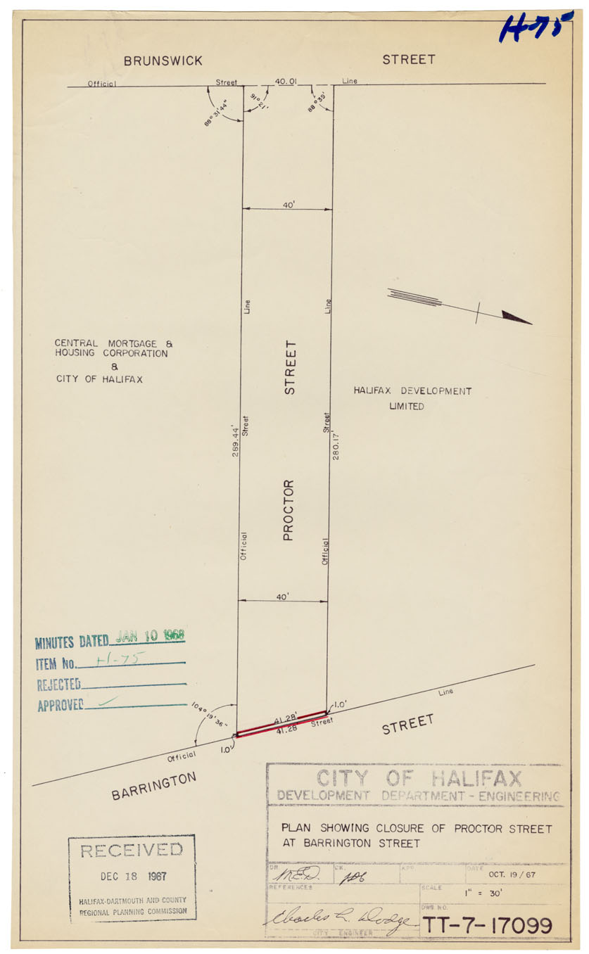 maps : Plan showing Closure of Proctor St at Barrington St