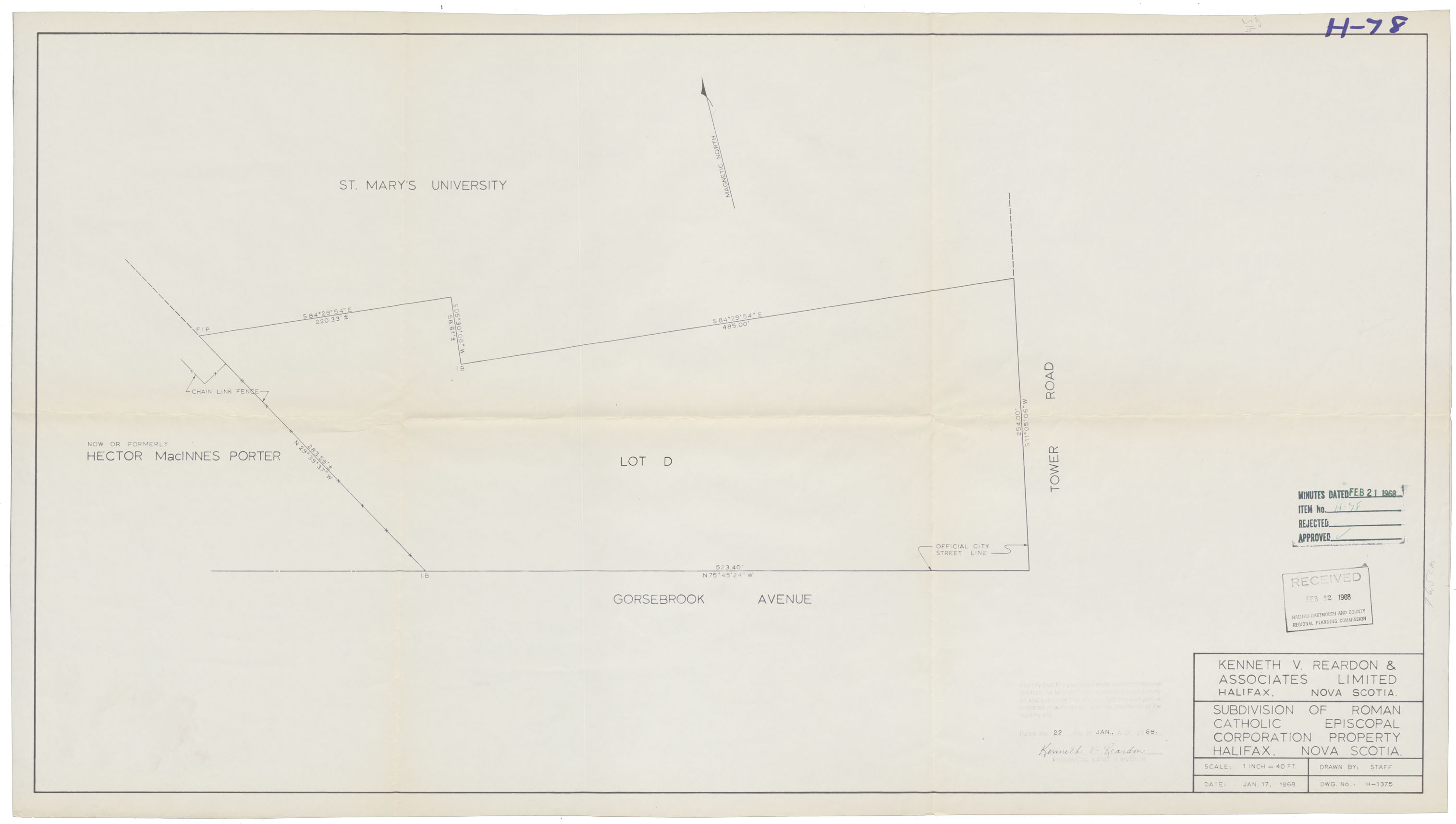 maps : Subdivision of Roman Catholic Episcopal Corp Property, Halifax N.S.