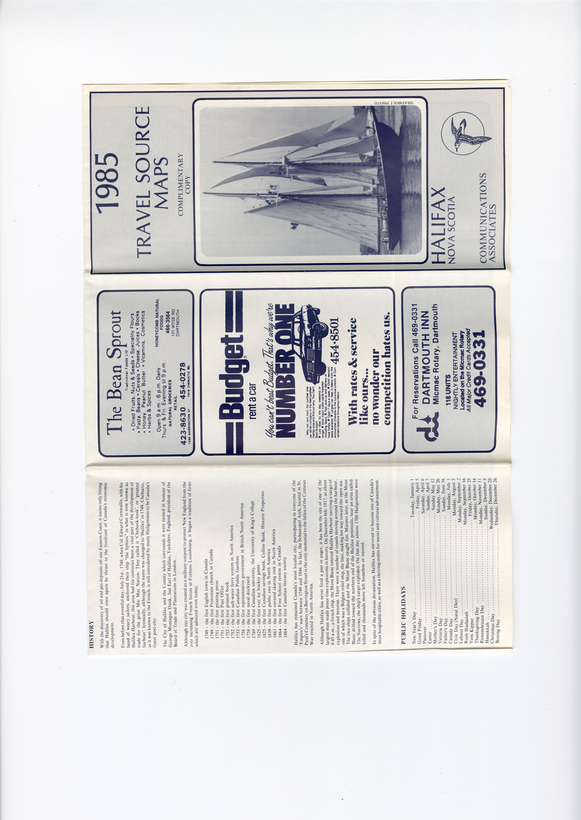 maps : 1985 Travels Source Map Complimentary Copy Halifax, Nova Scotia