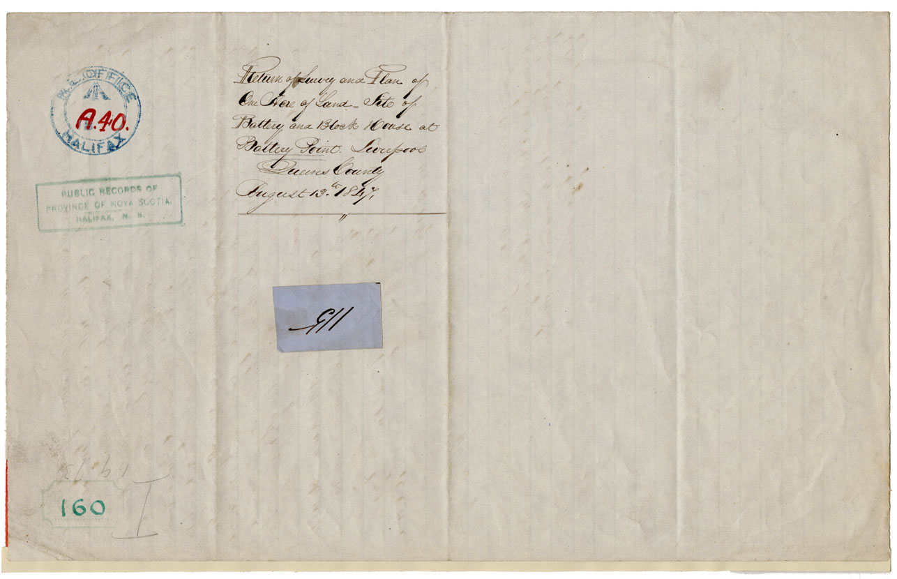 maps : Survey & Plan of an acre of Land Site of Battery & Block House at Battery Point, Liverpool, Queens Co