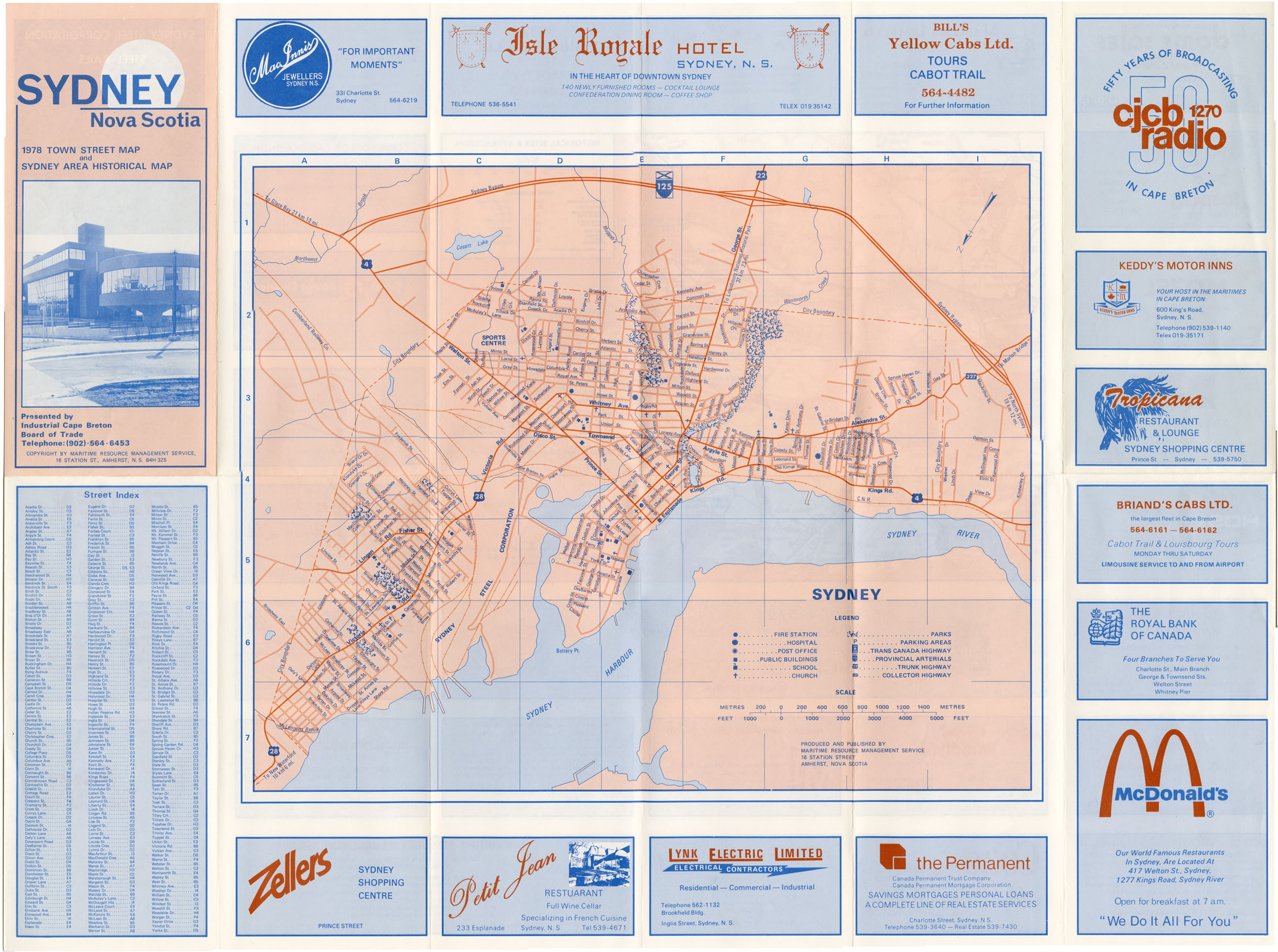 maps : Sydney, NS 1978 Town Street Map & Sydney Area Historical Map