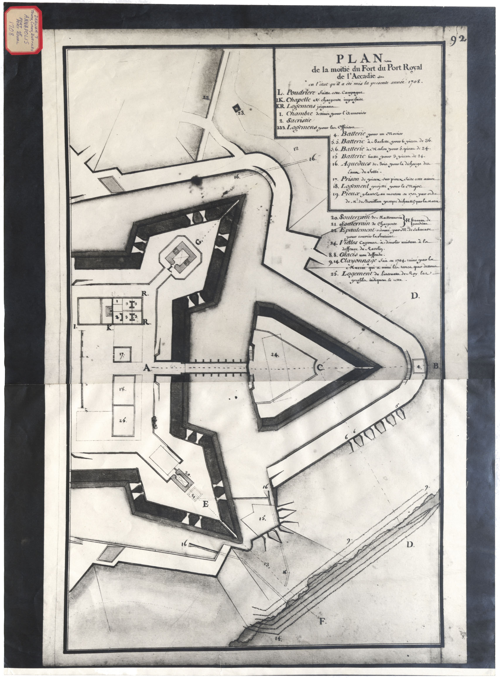Plan de la moitea du Fort du Port Royal de l'Accadie