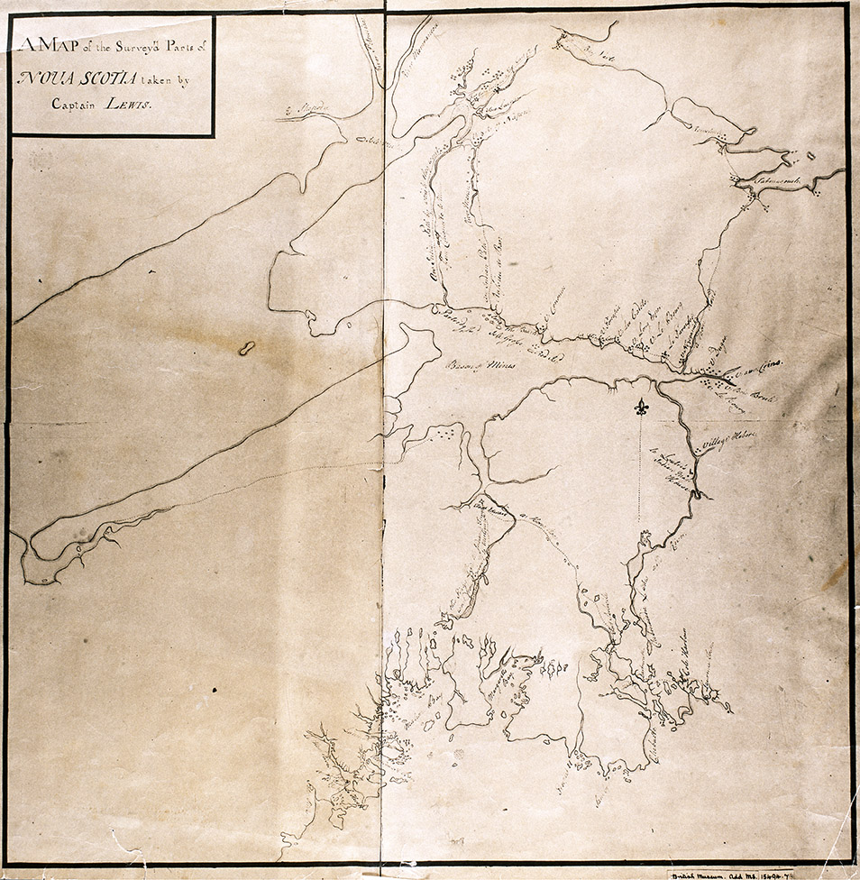 Map of the surveyed parts of Nova Scotia taken by Captain Lewis, 1755.