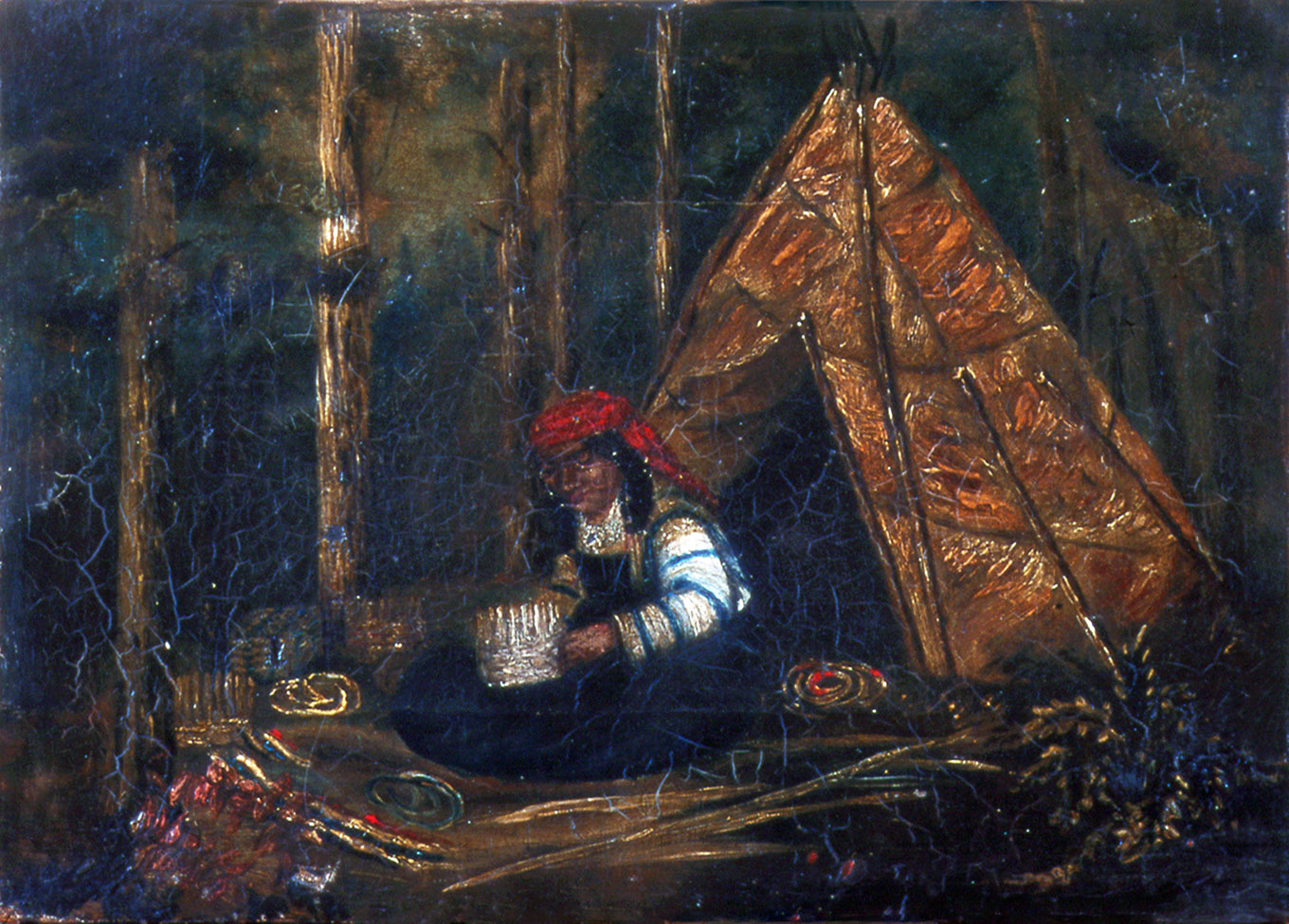 Mi'kmaq woman making basket
