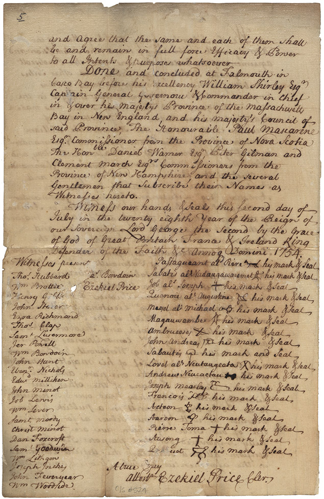 True Copy of the 1754 Ratification by the Norridgewolk of the Treaty of 1725