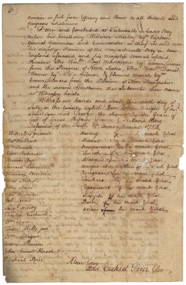 True Copy of the 1754 Ratification by the Penobscot of the Treaty of 1725