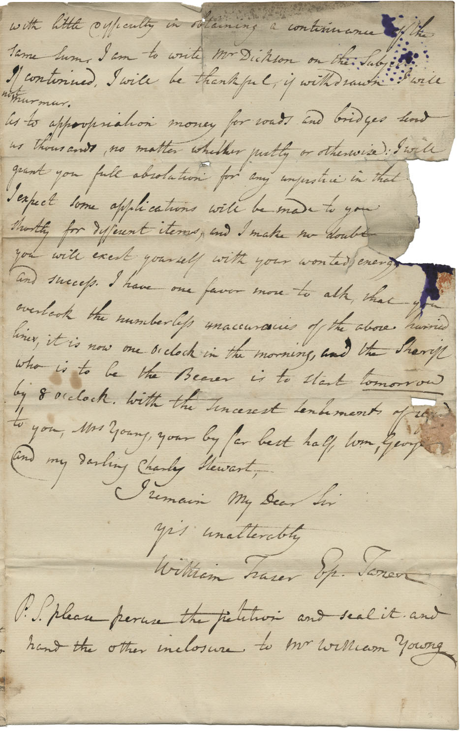 Letter from Bishop Fraser in Antigonish to John Young, accompanying petition for Mi'kmaq. 