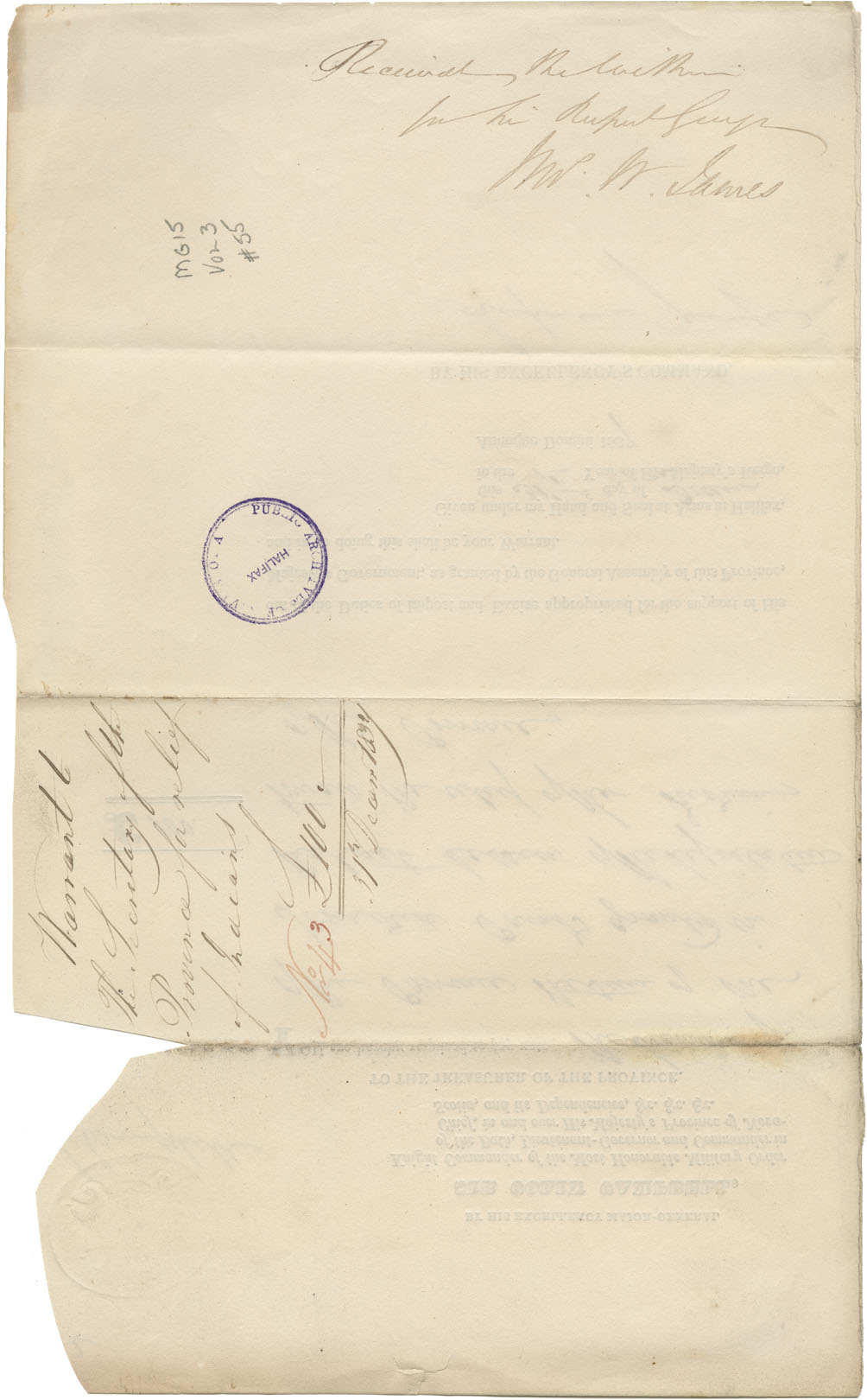 Warrant to the Provincial Secretary of £100-0-0 for Mi'kmaq relief. 
