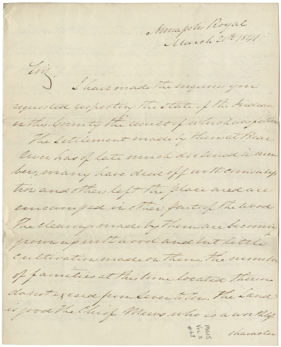 Letter from Edward Cutler to Rupert George reporting distress among Bear River Mi'kmaq, portrayal of Charles Gload's farm and allegations made against Chief Mews. 