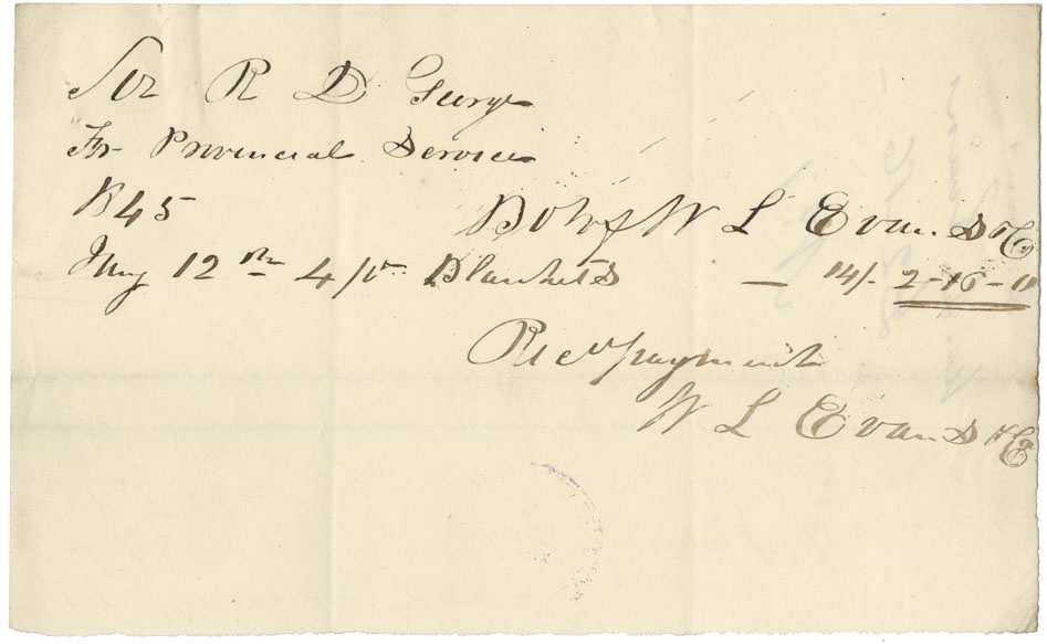 Bills and receipts for supplies for Shubenacadie Mi'kmaq in 1845.