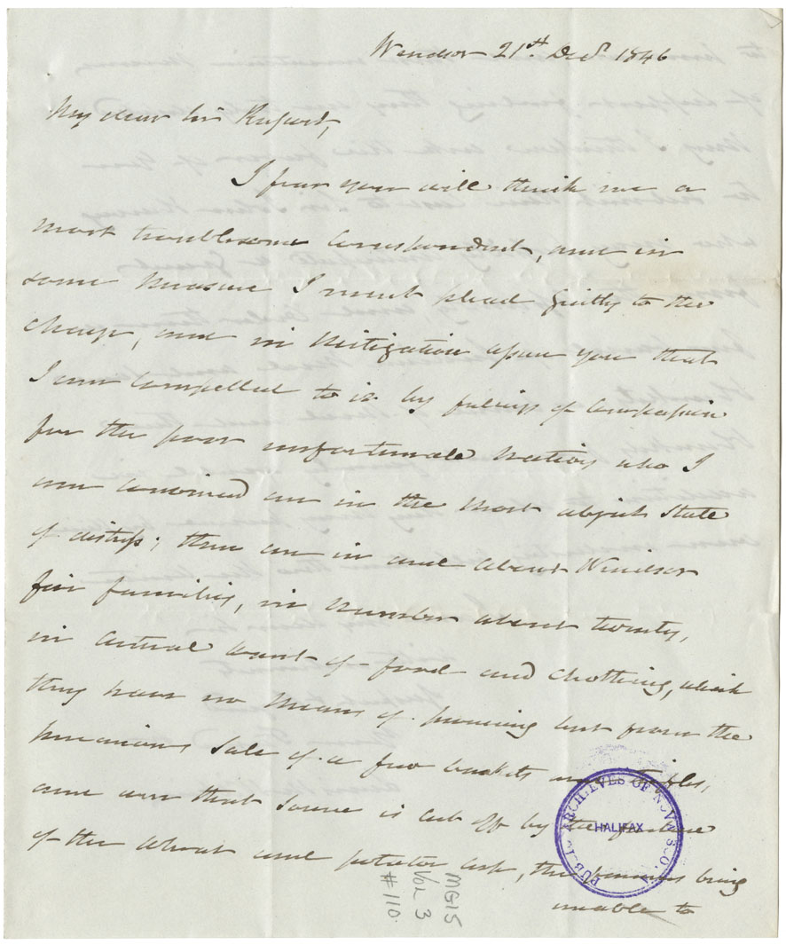 Appeal from James Wilkins of Windsor to Sir Rupert George for financial aid to the Mi'kmaq. 