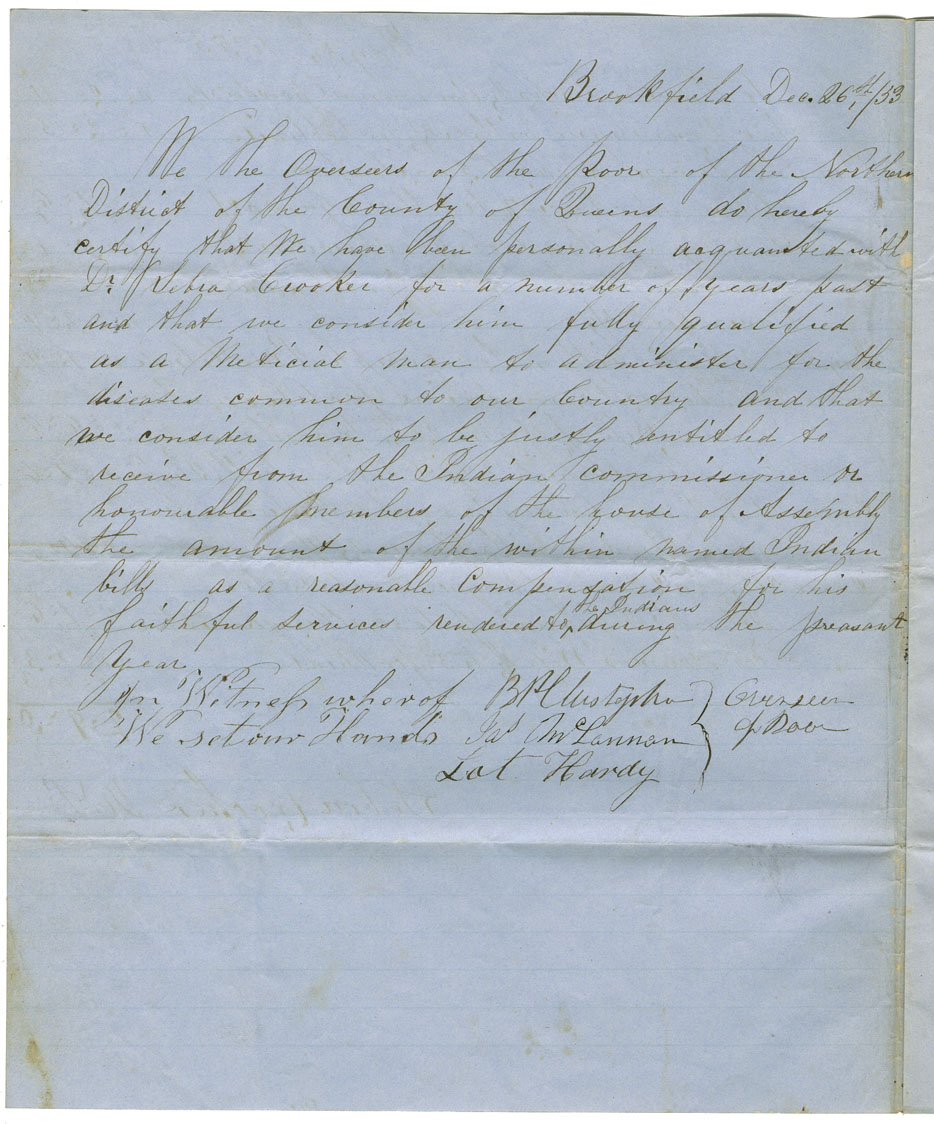 Account fof Dr. Crooker for attending to Mi'kmaq of Queens County.