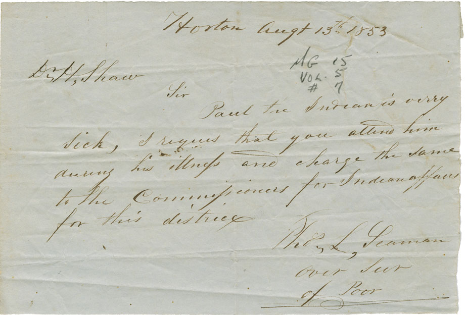 Account of Dr. Shaw for attending Mi'kmaq near Horton.