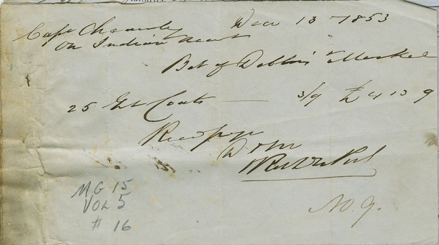 Collected bills and receipts of William Chearnley, Indian Commissioner.