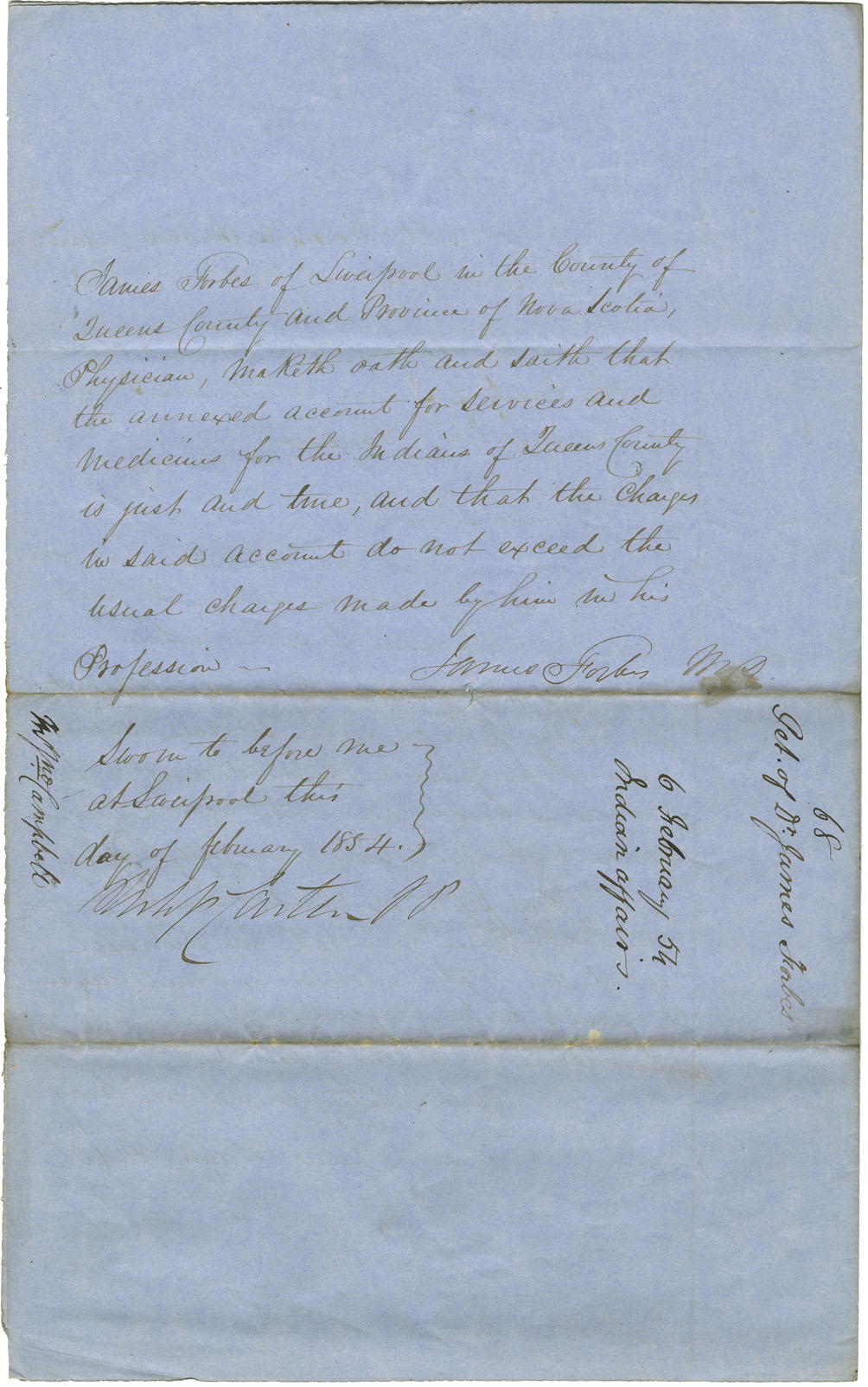 Petition of Dr. Forbes of Liverpool for payment for services to Mi'kmaq.