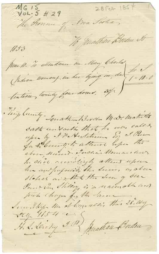 Bill for services rendered by Dr. Borden at lying in of Mary Charles.