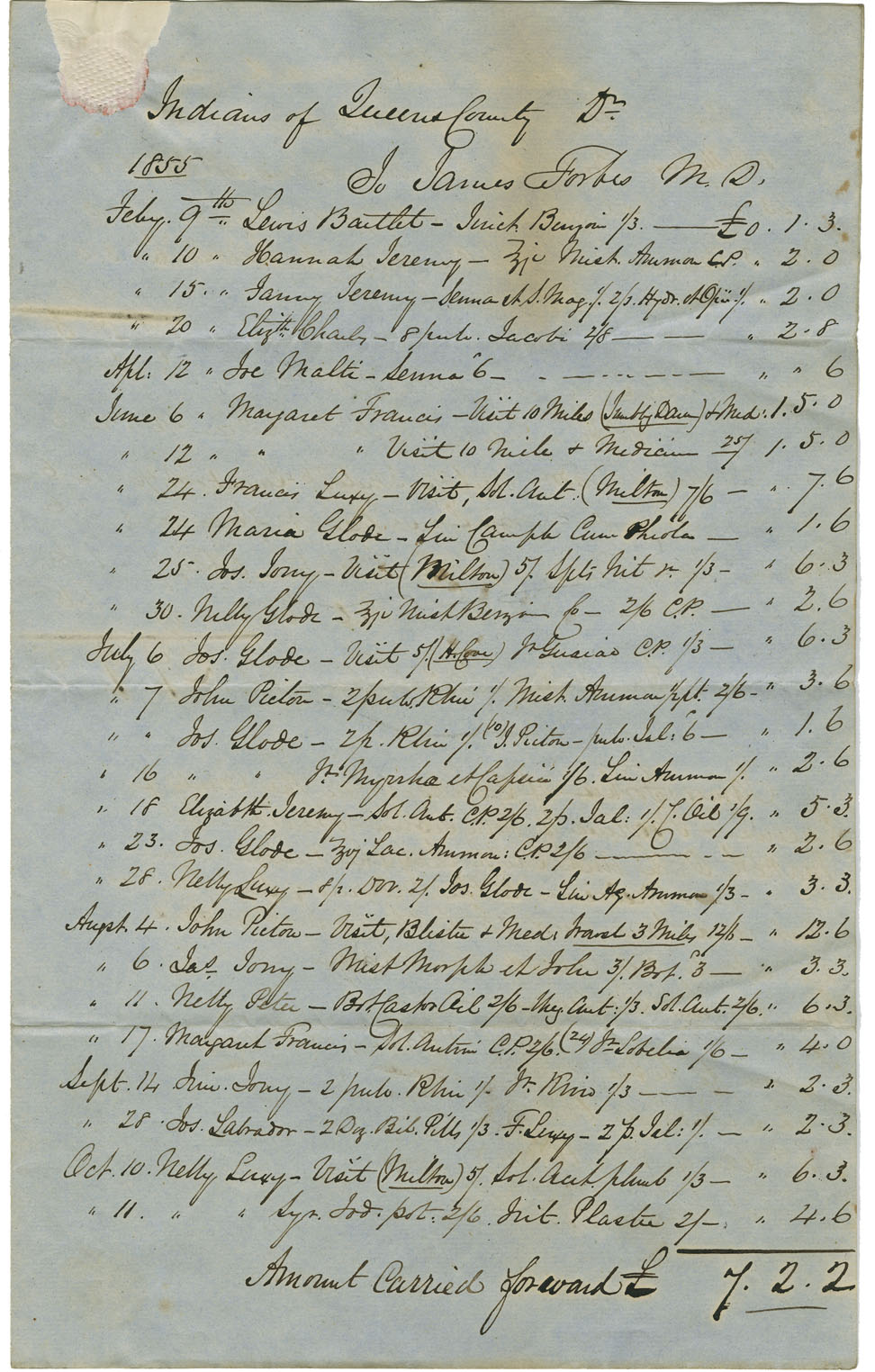 Petition of James Forbes for payment of services to Mi'kmaq of Liverpool.
