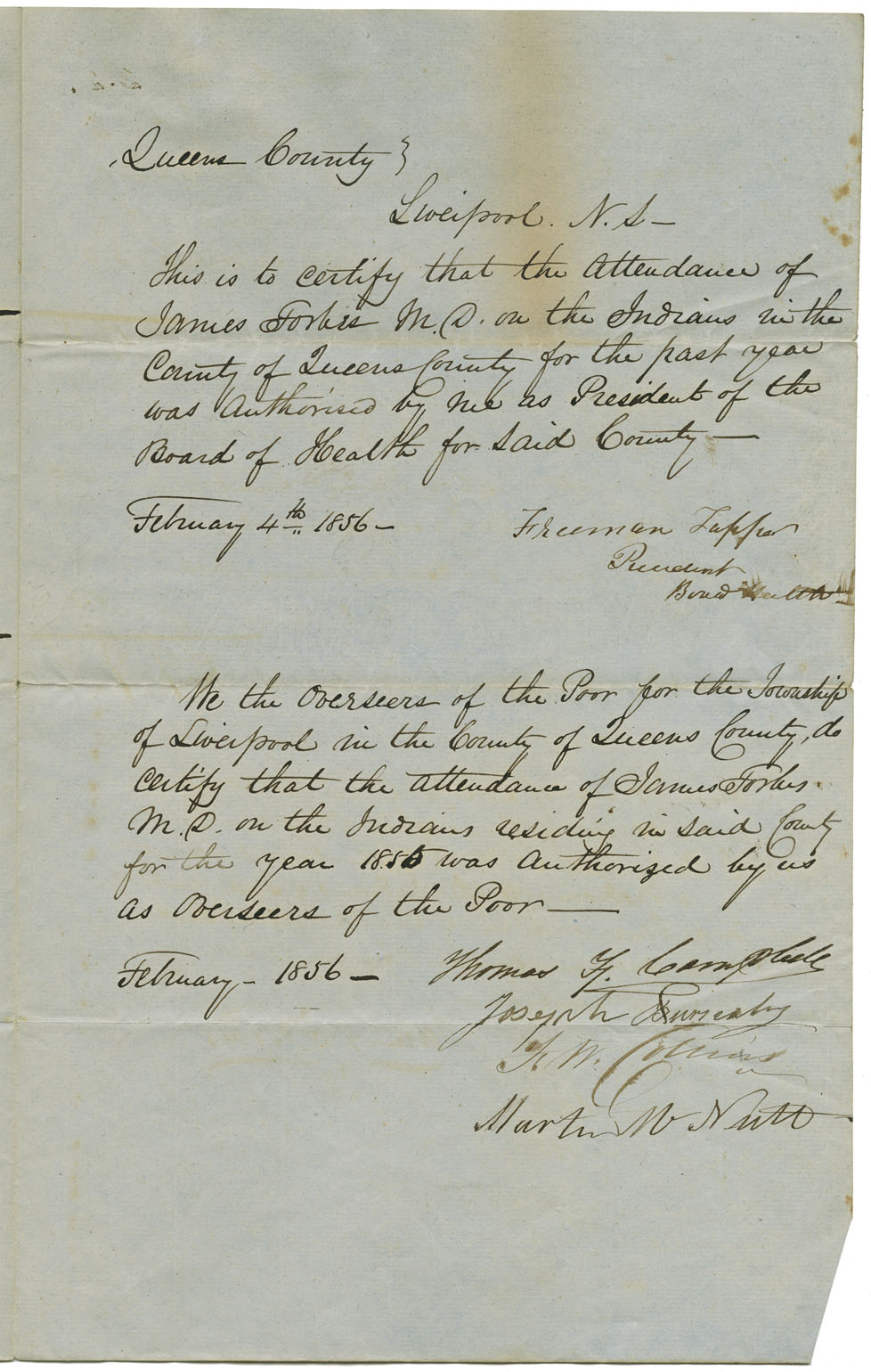 Petition of James Forbes for payment of services to Mi'kmaq of Liverpool.