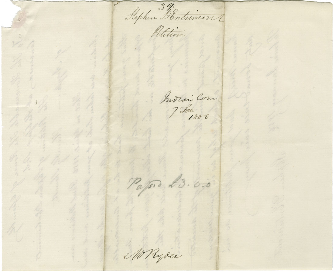 Petition of Stephen D'Entrimont and supporting documents, for payment for expenses incurred in caring for Paul Williams, a Mi'kmaq man who subsequently died.