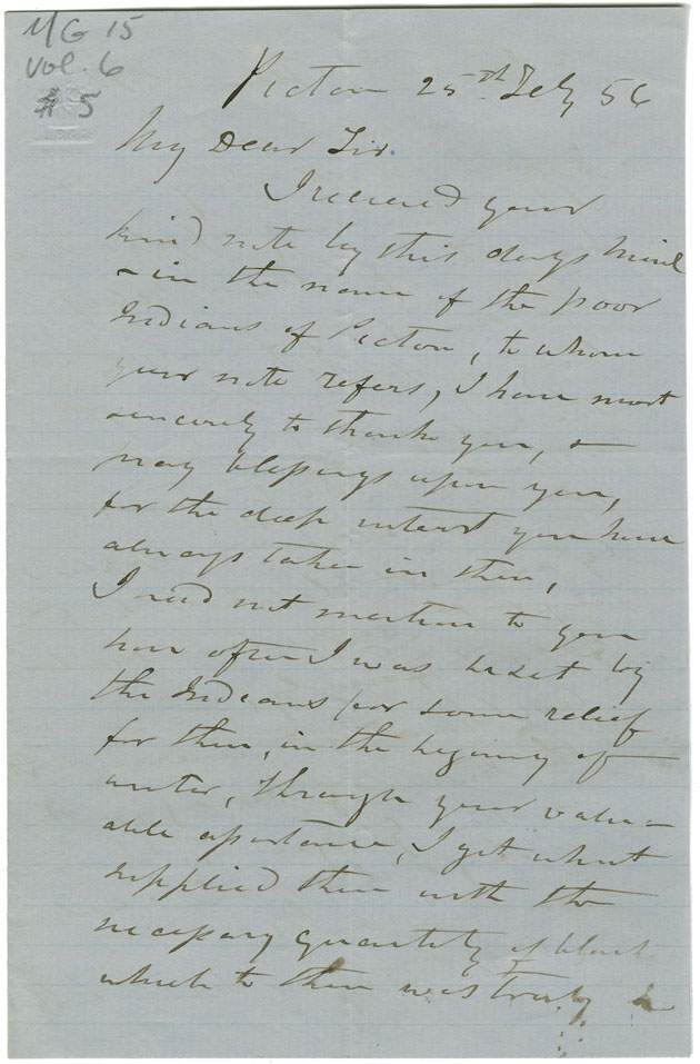 Letters from S. McQueen to J. Wilkins and Wilkins to McQueen concerning poverty and starvation among Mi'kmaq of Pictou.