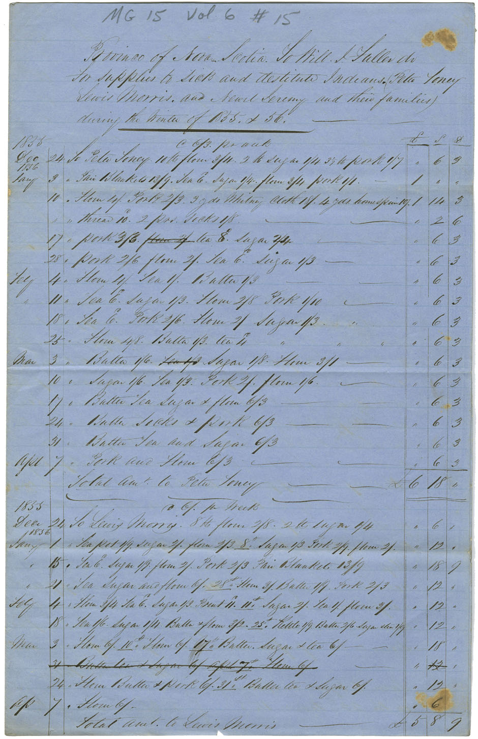 Report of W.J. Fuller of Horton of aid to Mi'kmaq.