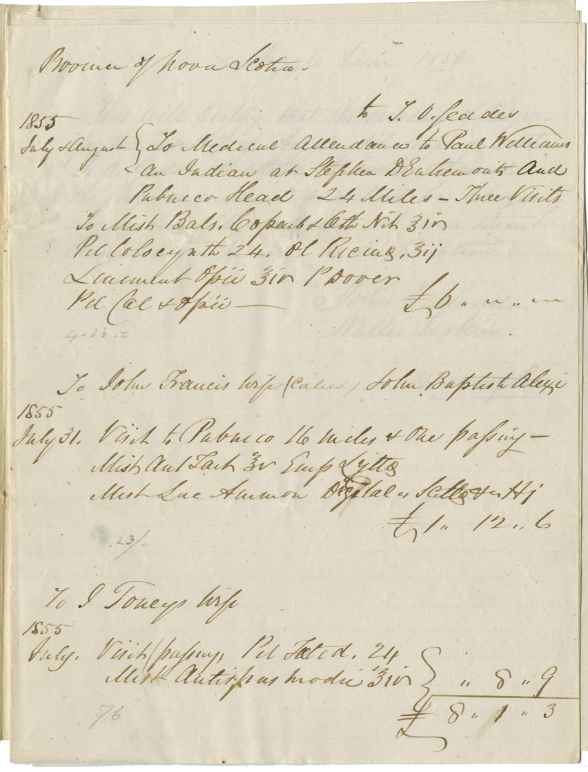 Petition of Dr. Thomas O. Geddes of Barrington for payment for treatment to Mi'kmaq.