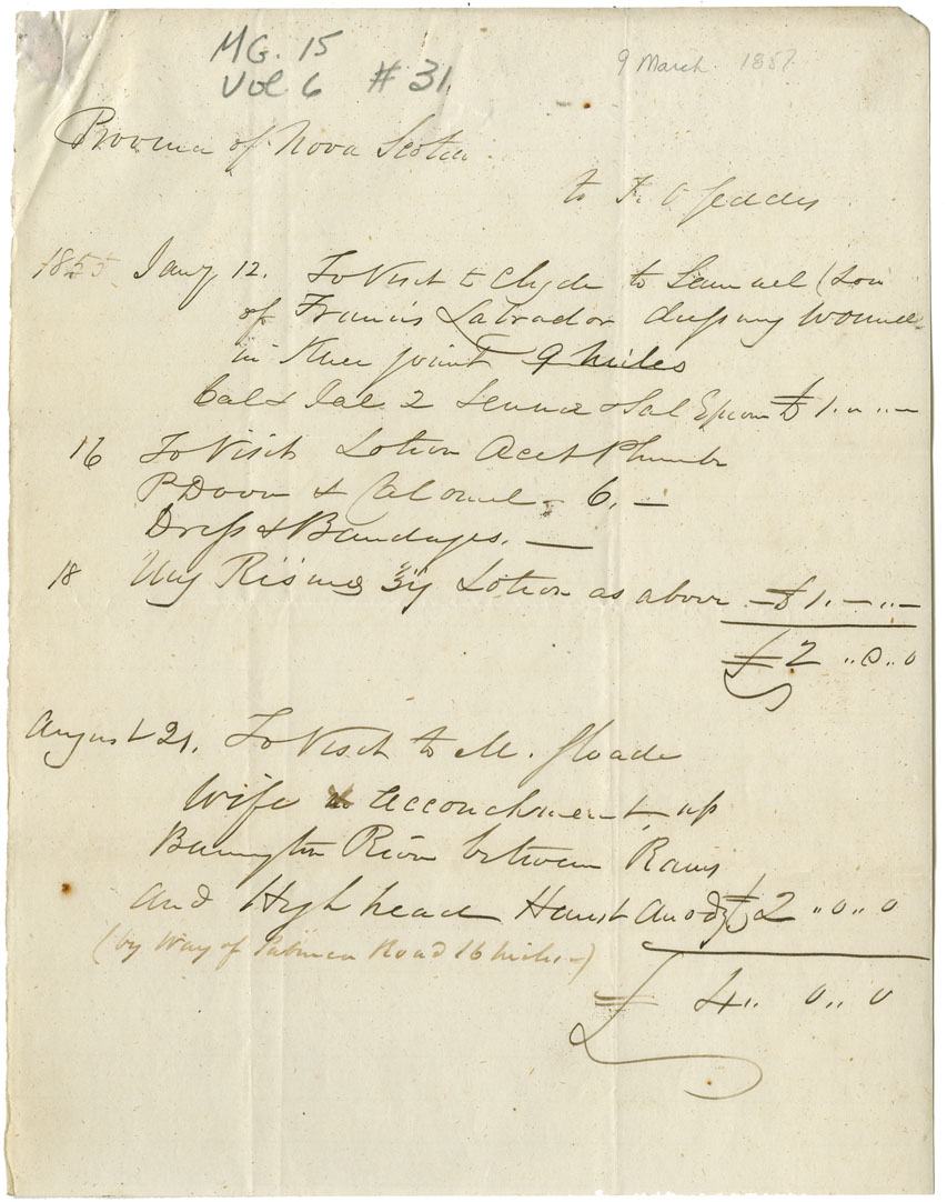 Petition of Dr. T.O. Geddes of Barrington, requesting money for services to Mi'kmaq.