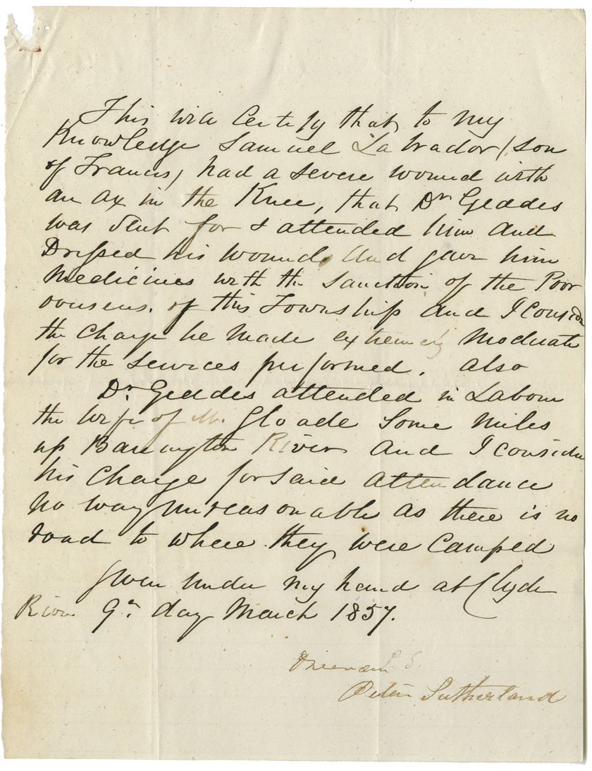 Petition of Dr. T.O. Geddes of Barrington, requesting money for services to Mi'kmaq.