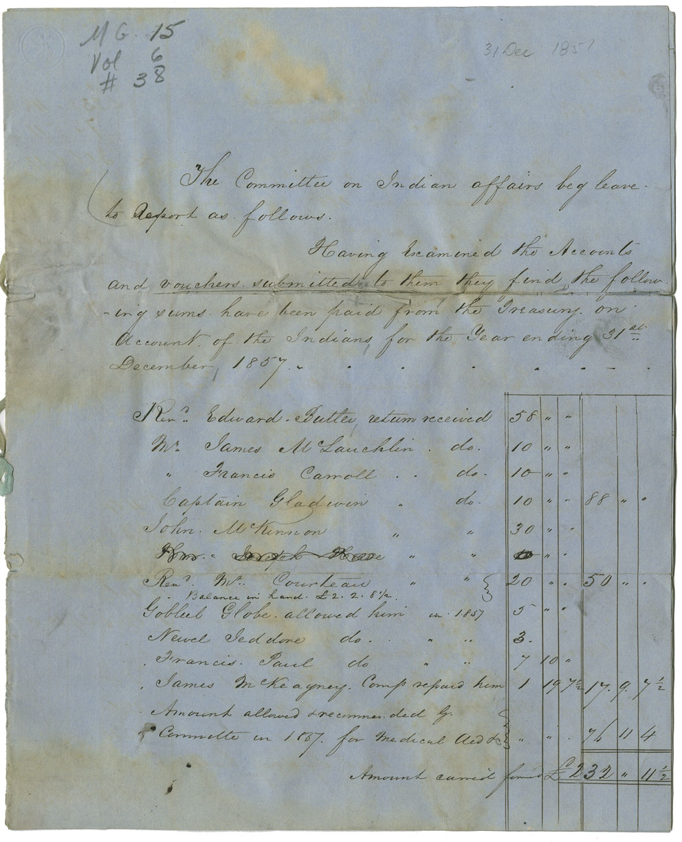 Report of a Committee on Indian Affairs with accounts.