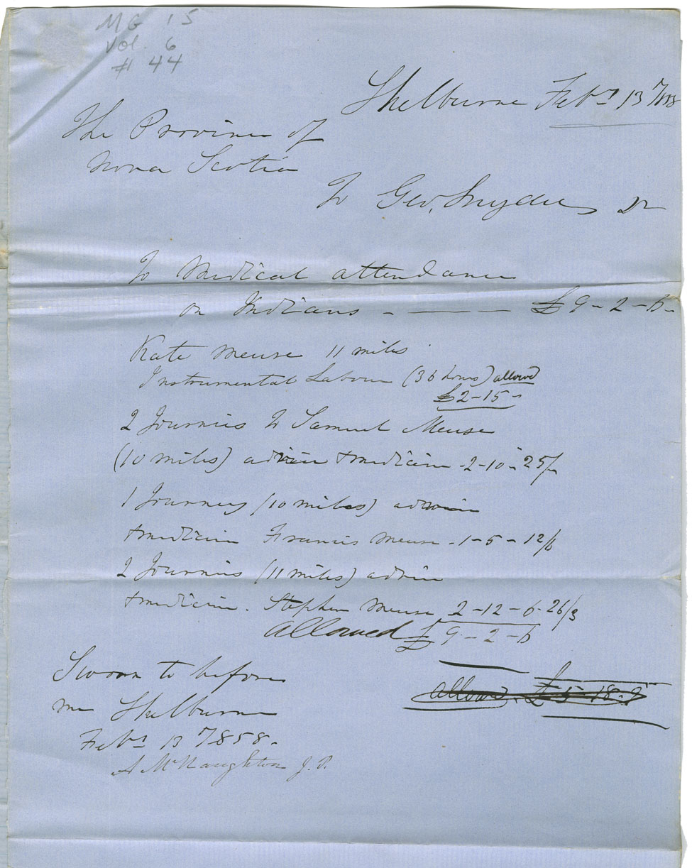 Petition of Dr. George Snyder for money for services to Mi'kmaq near shelburne.