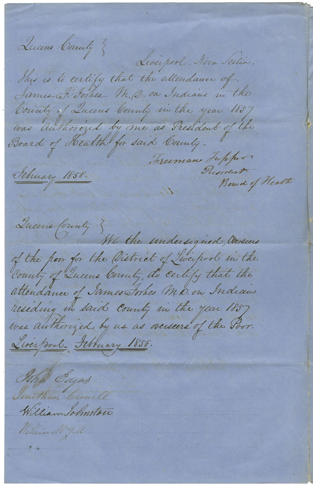 Petition of Dr. James F. Forbes of Liverpool for money for services to Mi'kmaq.