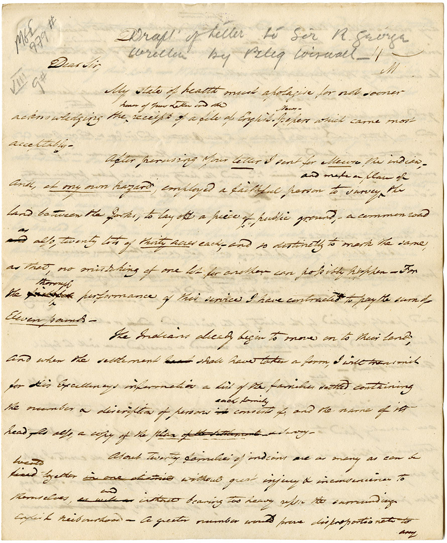 Draft of letter to Rupert George by Wiswall informing him of having had the land divided into lots. Describes the progress of the Mi'kmaq settlement in detail, outlining the difficulties in making it self-supporting. No date.