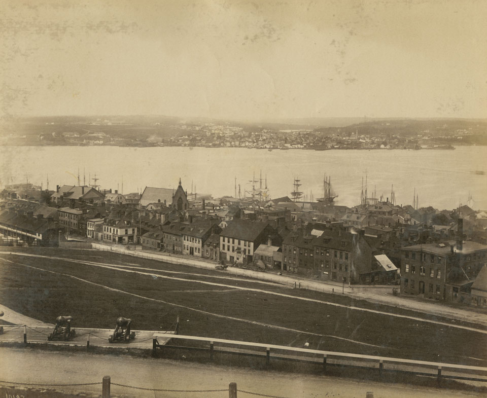 Halifax from Citadel Hill, looking Northeast from Duke to Cogswell with Dartmouth in the background
