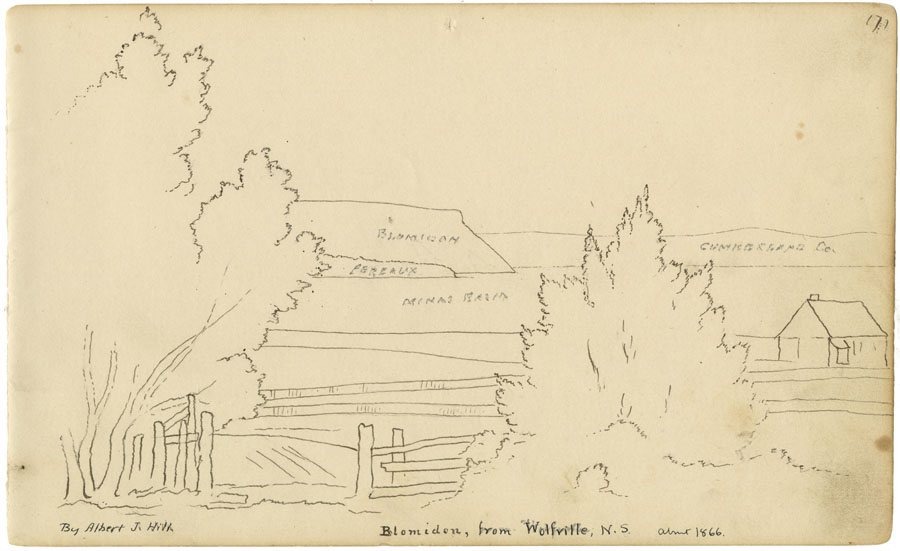 Artists: Hill, Albert J: Blomidon from Wolfville at low tide. 1866