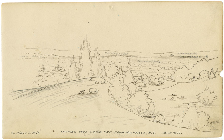 Artists: Hill, Albert J: Looking over Grand Pre from Wolfville, 1866