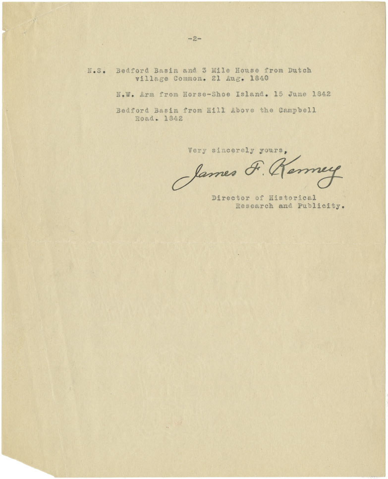 photocollection : Artists: Mercer, Col. A. C.: Correspondence from James Kenney, Public Archives of Canada to Harry Piers, Curator, Provincial Museum, Nova Sc