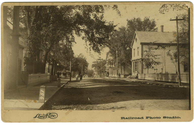 photocollection : Places: Bridgetown, Annapolis Co.: Streets: Granville St. East near Queen St., fence of St. James Church on right