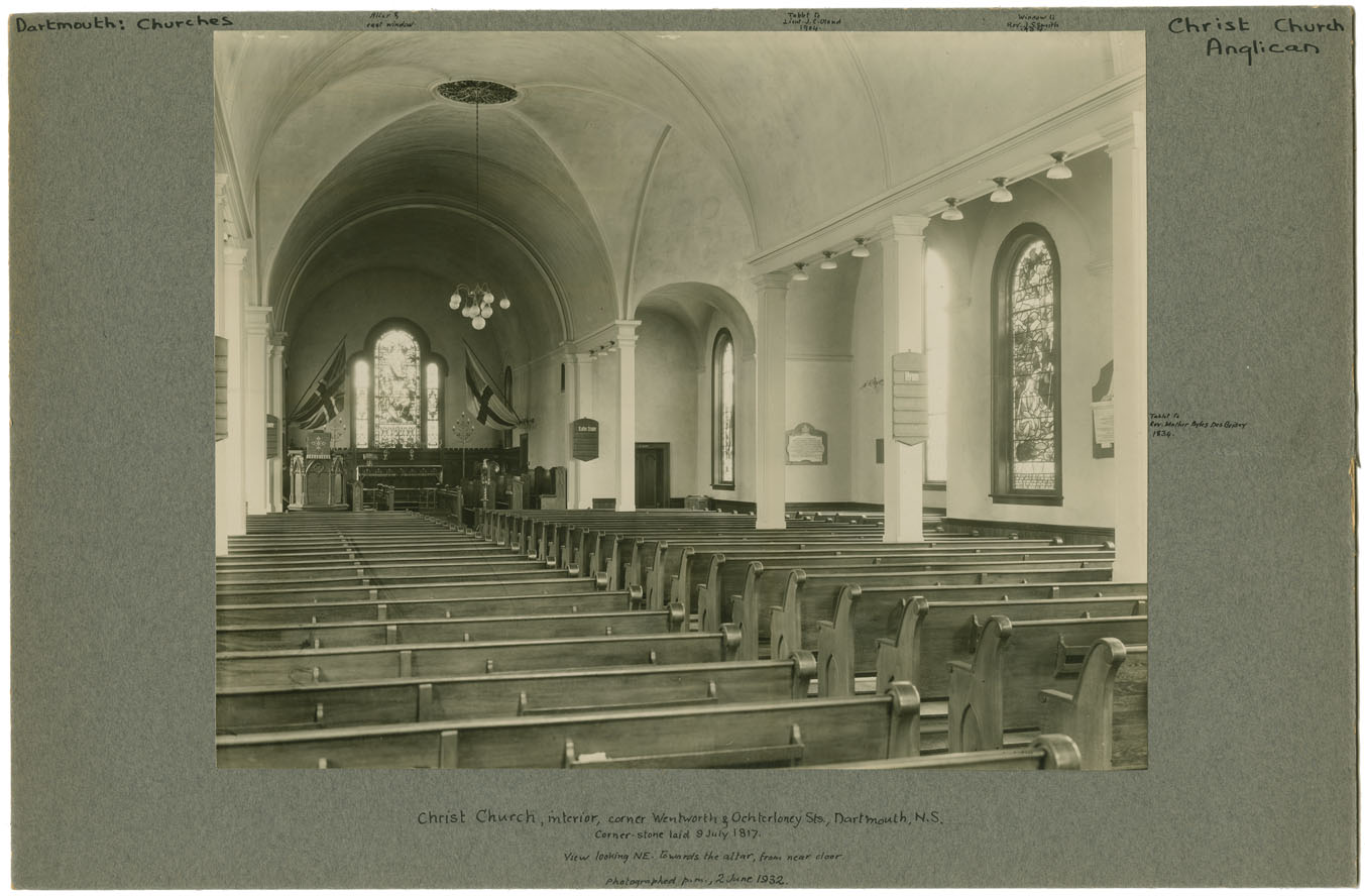 Places: Dartmouth, Halifax Co.: Churches: Christ Church: Corner Ochterloney and Wentworth Streets, interior view looking Northeast
