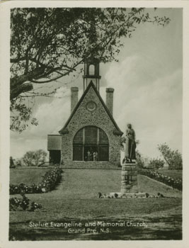 photocollection : Places: Grand Pre, Kings Co.: General View: Statue Evangeline and Memorial Church