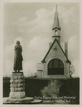 Places: Grand Pre, Kings Co.: General View: Statue Evangeline and Memorial Church