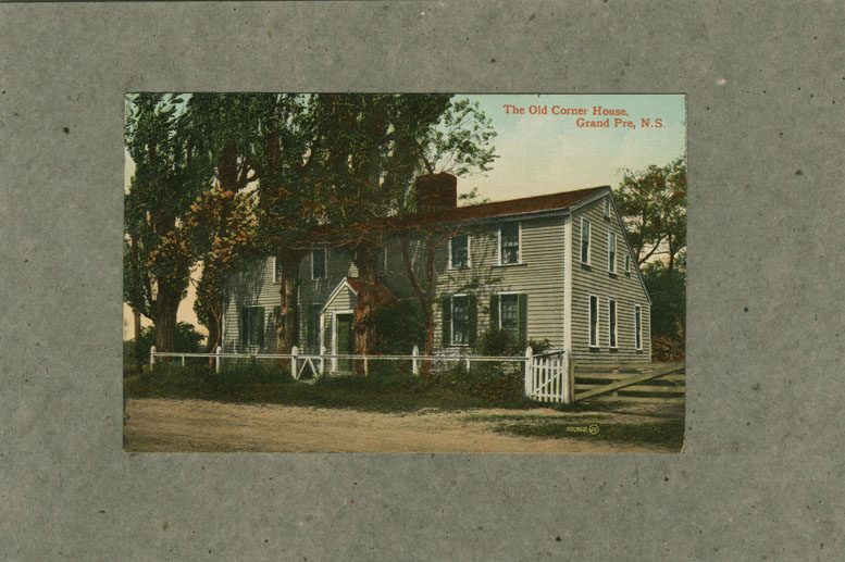 Places: Grand Pre, Kings Co.: Houses: Old Corner House, colour-tinted postcard